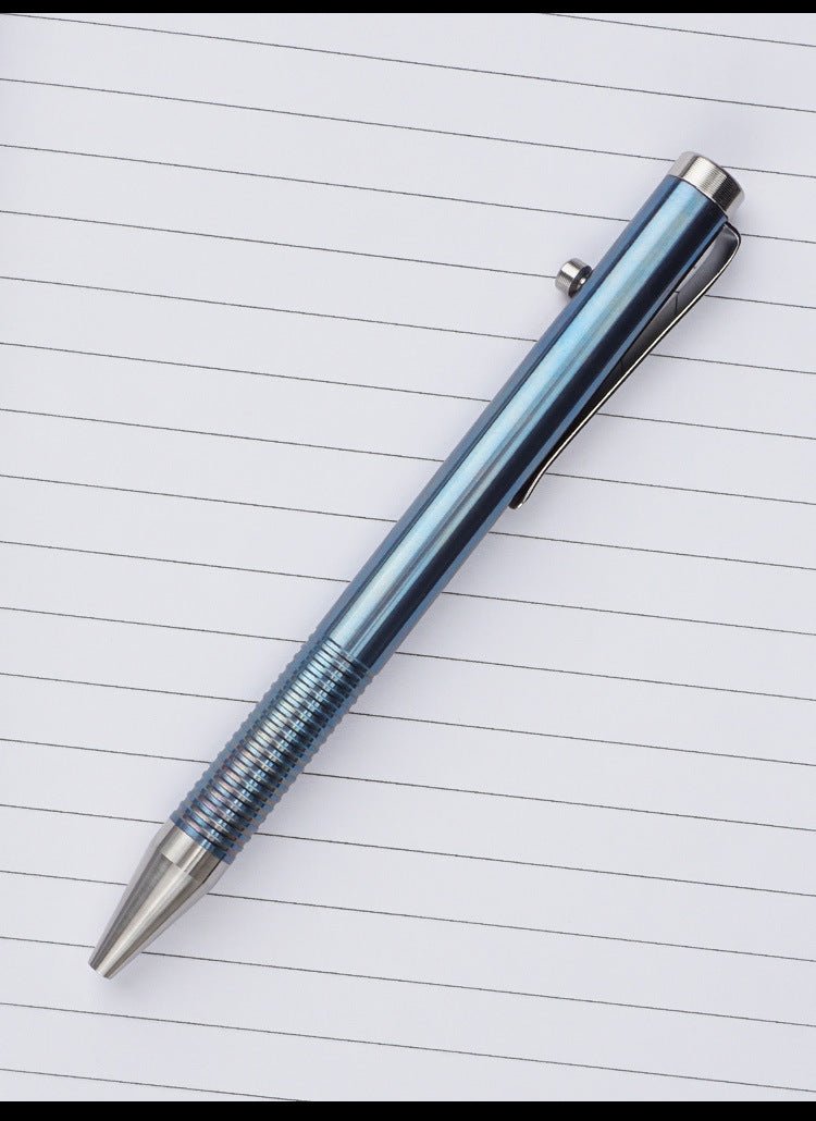 Titanium Alloy Bolt Action Pen, Ballpoint Ink Refillable, Stainless Steel Pocket Clip EDC Business Collection Stylus, with 3 Refills, Gray - Morrowden