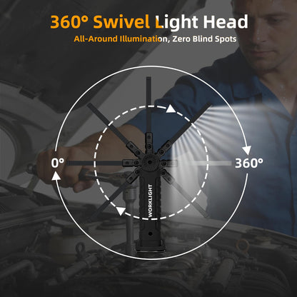 Tool Gifts for Men/Husband, LED Rechargeable Work Light, Magnetic Base & Hook, 5 Modes 360° Rotatable Inspection Flashlight for Mechanic, Grill, Car Repair & Emergency - Morrowden