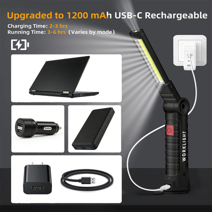 Tool Gifts for Men/Husband, LED Rechargeable Work Light, Magnetic Base & Hook, 5 Modes 360° Rotatable Inspection Flashlight for Mechanic, Grill, Car Repair & Emergency - Morrowden