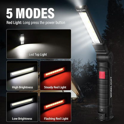 Tool Gifts for Men/Husband, LED Rechargeable Work Light, Magnetic Base & Hook, 5 Modes 360° Rotatable Inspection Flashlight for Mechanic, Grill, Car Repair & Emergency - Morrowden