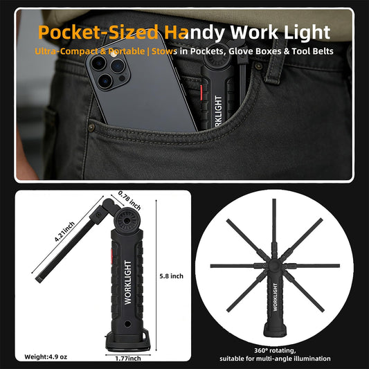 Tool Gifts for Men/Husband, LED Rechargeable Work Light, Magnetic Base & Hook, 5 Modes 360° Rotatable Inspection Flashlight for Mechanic, Grill, Car Repair & Emergency - Morrowden