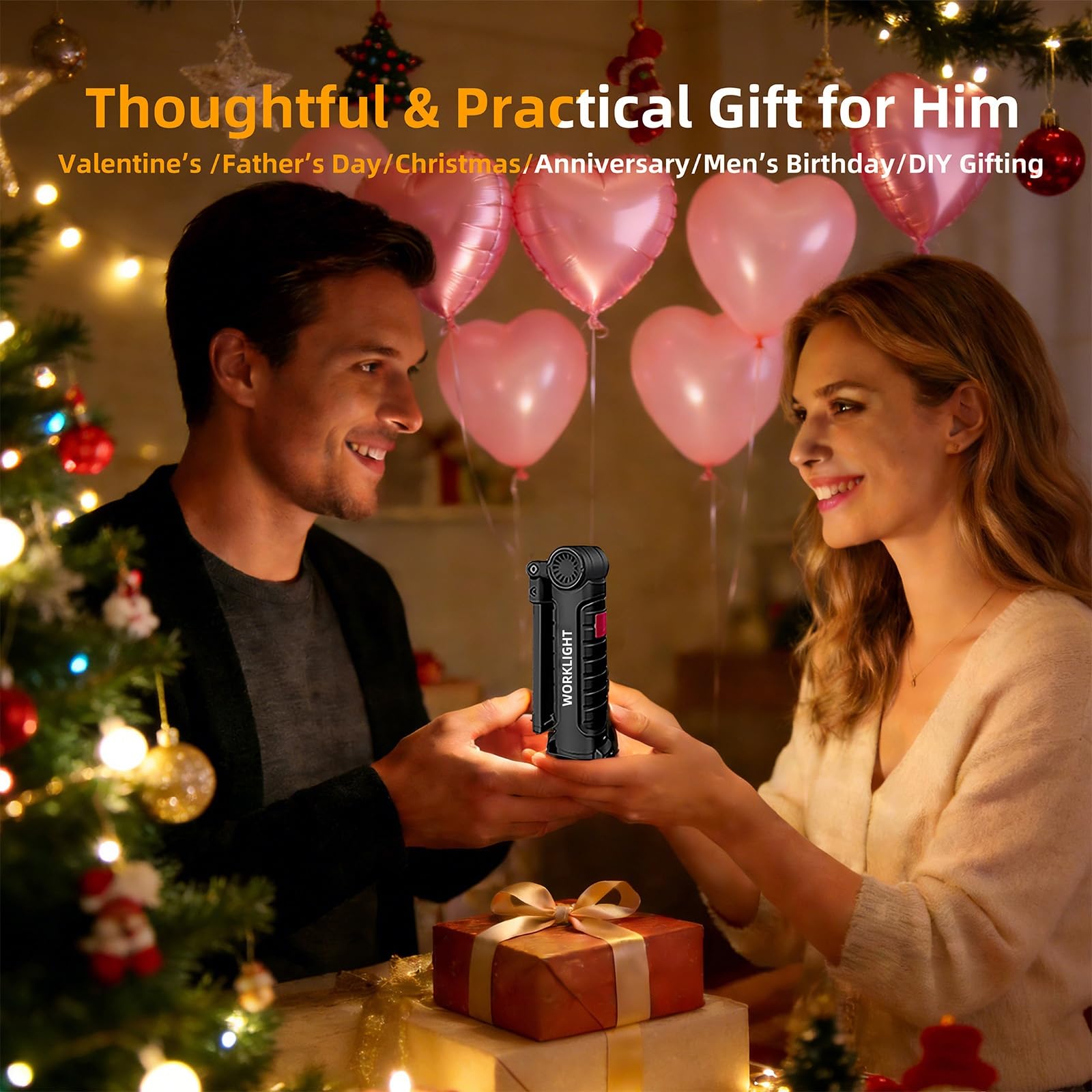 Tool Gifts for Men/Husband, LED Rechargeable Work Light, Magnetic Base & Hook, 5 Modes 360° Rotatable Inspection Flashlight for Mechanic, Grill, Car Repair & Emergency - Morrowden