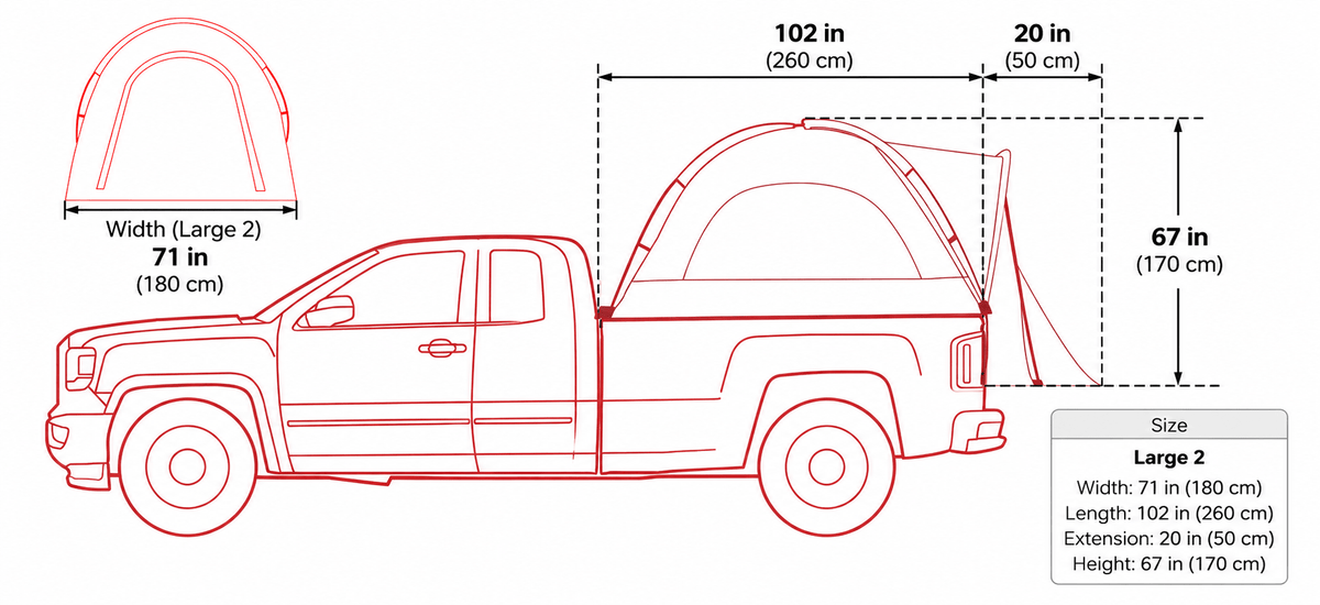 Truck Bed Tent, 5.5'-6' Pickup Truck Tent with Rain Layer and Carry Bag, Waterproof PU2000mm Double Layer Truck Tent for Camping, Accommodate 2-3 Person, for Camping Traveling Outdoor Activities - Morrowden