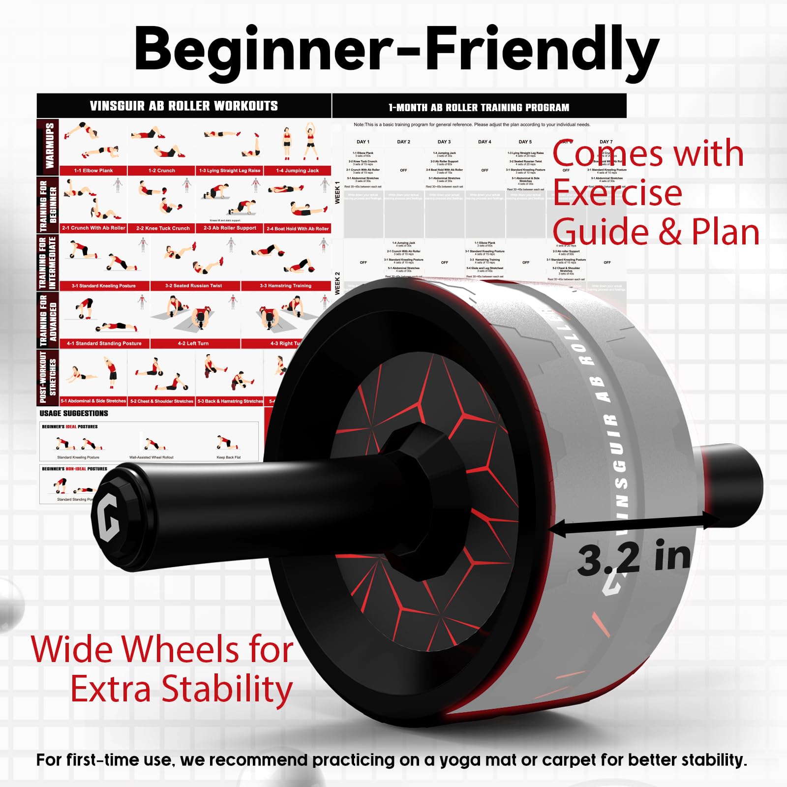 Upgraded Ab Roller Wheel. Abdominal Training Roller for Men/Women, Abdominal Wheels Widened to 3.4 ", Rubber Tread of The Abdominal Wheel Upgraded - Morrowden