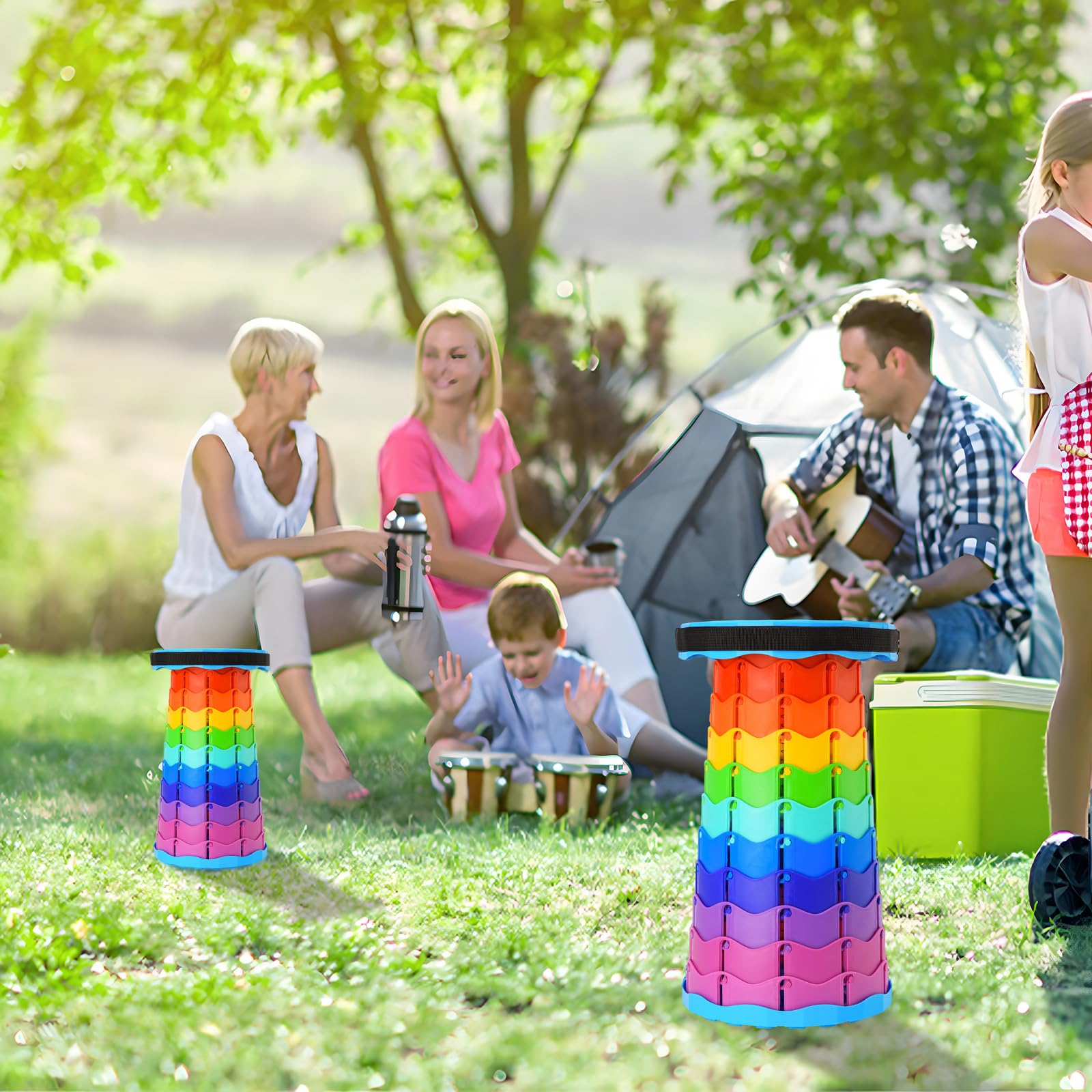 Upgraded Foldable Stool Thickened, Portable Collapsible Stool Retractable Stool for Fishing, Hiking Tours, BBQ, Parties, Outdoor Activities (Rainbow) - Morrowden