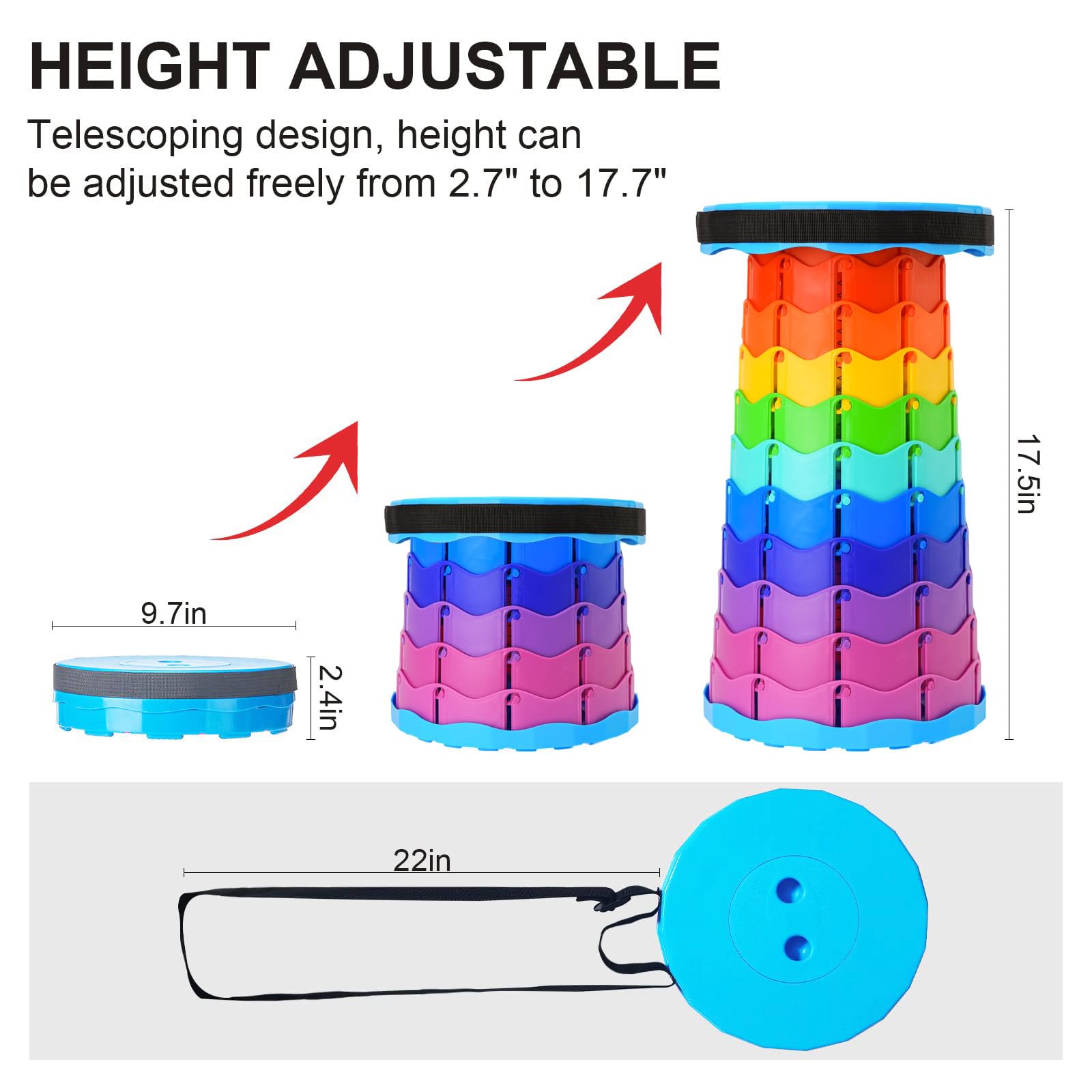 Upgraded Foldable Stool Thickened, Portable Collapsible Stool Retractable Stool for Fishing, Hiking Tours, BBQ, Parties, Outdoor Activities (Rainbow) - Morrowden