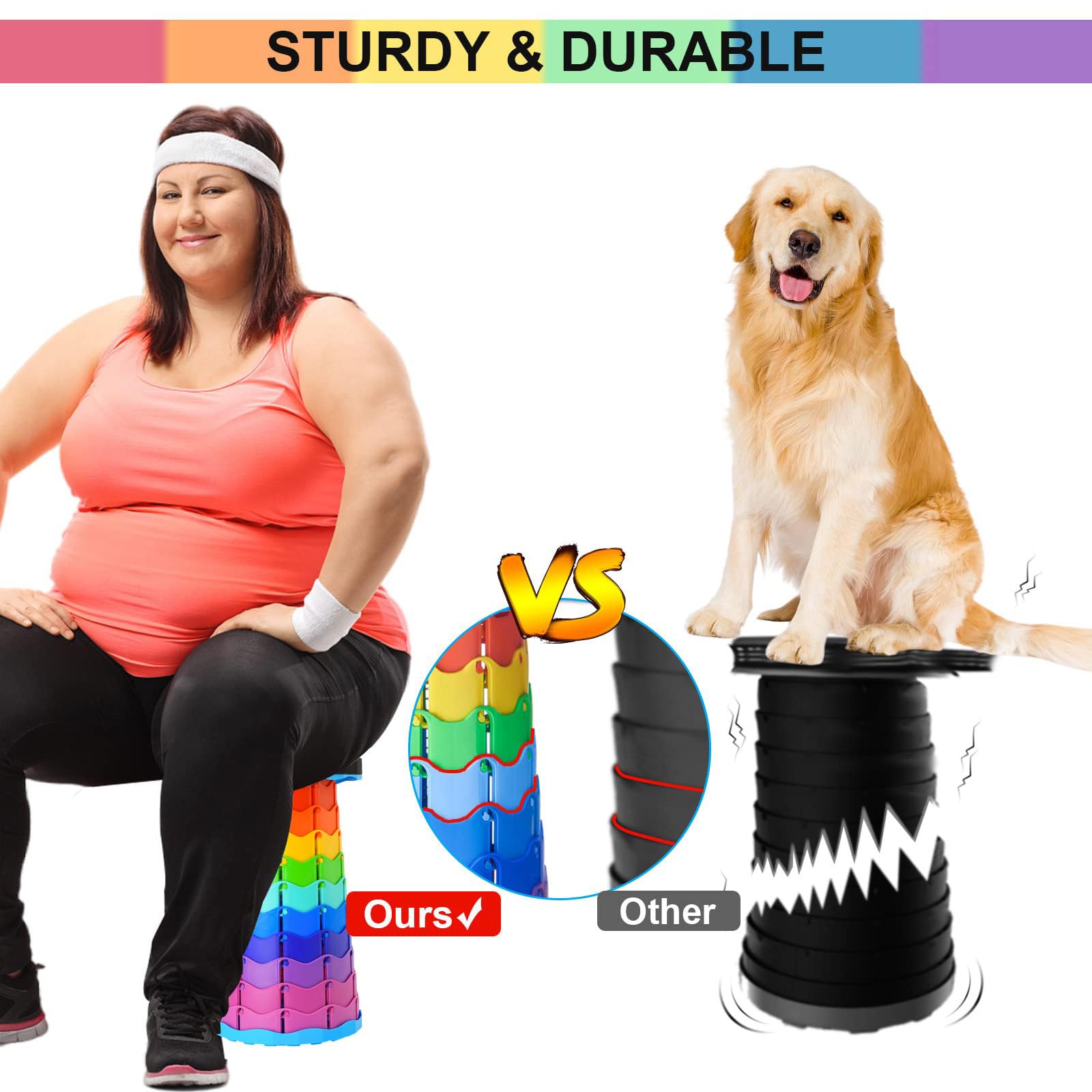 Upgraded Foldable Stool Thickened, Portable Collapsible Stool Retractable Stool for Fishing, Hiking Tours, BBQ, Parties, Outdoor Activities (Rainbow) - Morrowden
