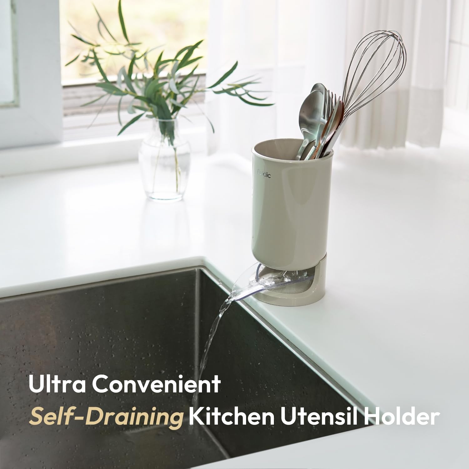Utensil Drying Holder for Kitchen Counter, Self Draining, Small Utensil Cutlery Flatware Silverware Holder Drainer Cup - Morrowden