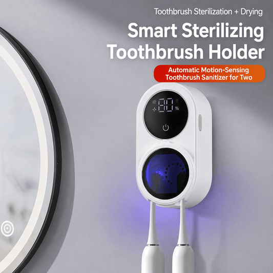 UV Toothbrush Sanitizer Holder with Automatic Sensor, Wall Mounted Toothbrush Organizer for Bathroom, Dual Slots Sterilizing Toothbrush Storage - Morrowden