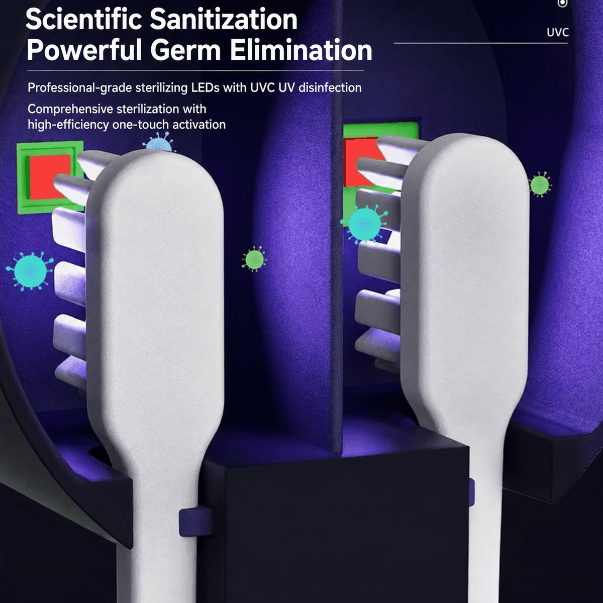 UV Toothbrush Sanitizer Holder with Automatic Sensor, Wall Mounted Toothbrush Organizer for Bathroom, Dual Slots Sterilizing Toothbrush Storage - Morrowden