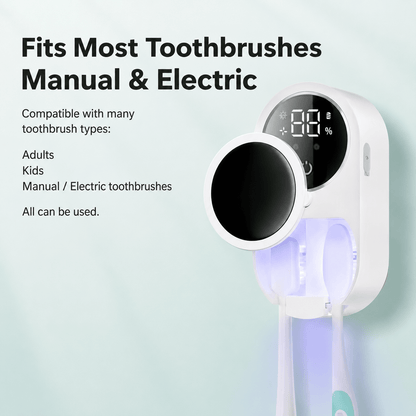 UV Toothbrush Sanitizer Holder with Automatic Sensor, Wall Mounted Toothbrush Organizer for Bathroom, Dual Slots Sterilizing Toothbrush Storage - Morrowden