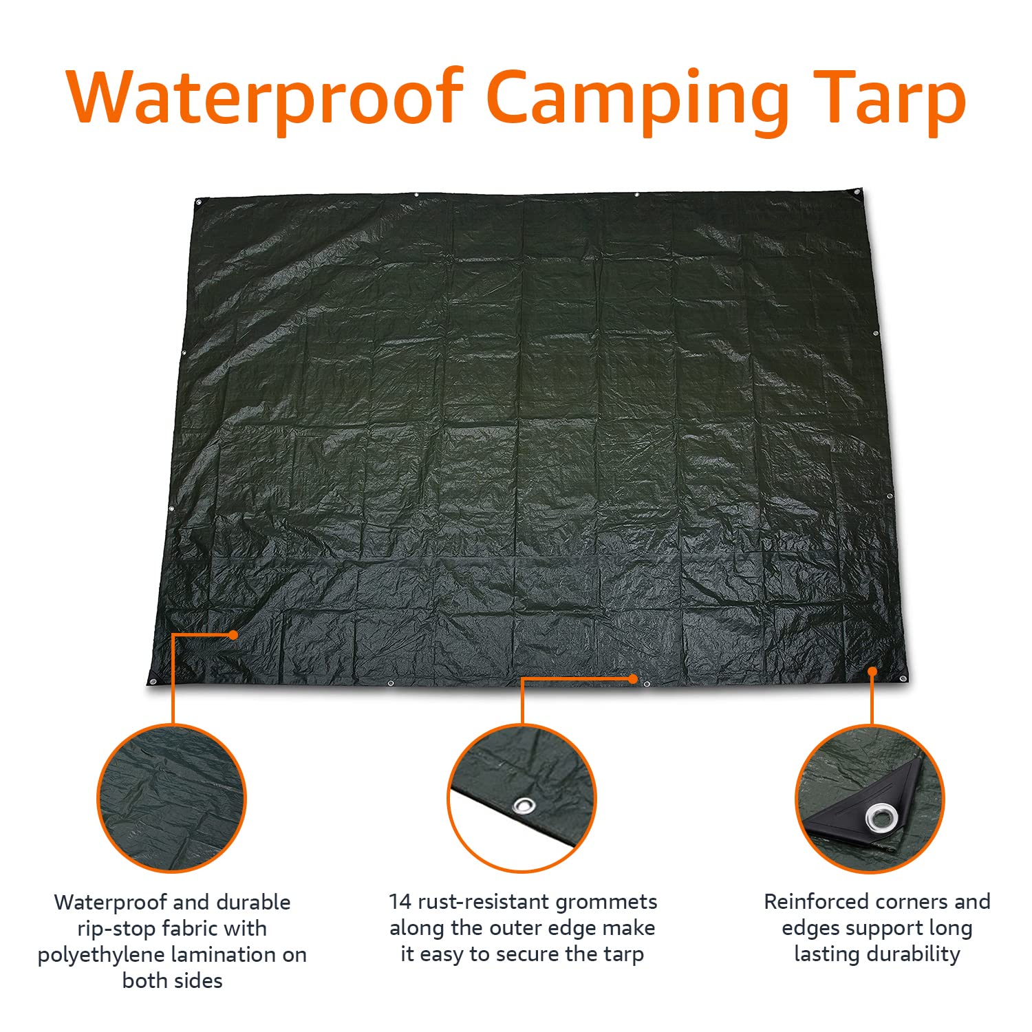 Waterproof Multipurpose Camping Tarp, Tear Resistant with Reinforced Edges, Protective Cover,Green - Morrowden
