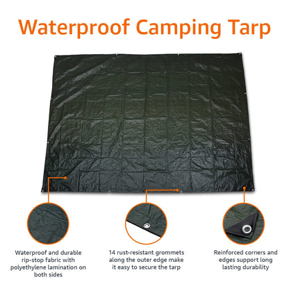 Waterproof Multipurpose Camping Tarp, Tear Resistant with Reinforced Edges, Protective Cover,Green - Morrowden