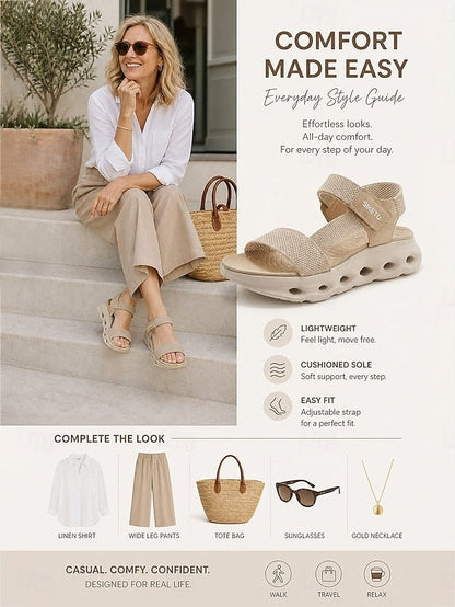 Women's Almond Arch Support Sport Sandals - Lightweight Magic Tape Walking Sandals with Cushioned Shock-Absorbing Sole, Summer Sandals for Travel, Summer Walking and All-Day Comfort - Morrowden