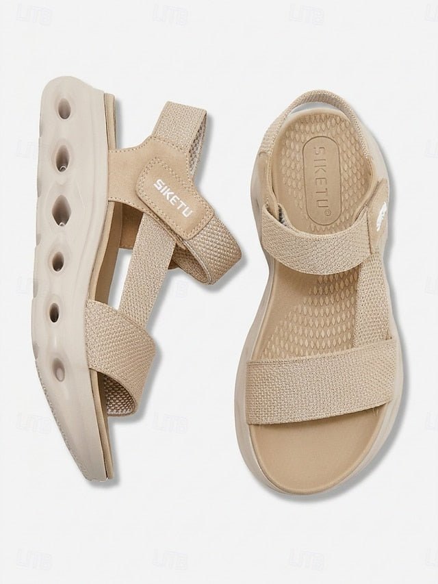 Women's Almond Arch Support Sport Sandals - Lightweight Magic Tape Walking Sandals with Cushioned Shock-Absorbing Sole, Summer Sandals for Travel, Summer Walking and All-Day Comfort - Morrowden