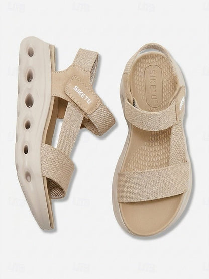 Women's Almond Arch Support Sport Sandals - Lightweight Magic Tape Walking Sandals with Cushioned Shock-Absorbing Sole, Summer Sandals for Travel, Summer Walking and All-Day Comfort - Morrowden