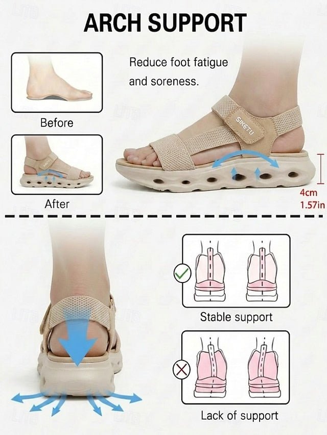 Women's Almond Arch Support Sport Sandals - Lightweight Magic Tape Walking Sandals with Cushioned Shock-Absorbing Sole, Summer Sandals for Travel, Summer Walking and All-Day Comfort - Morrowden
