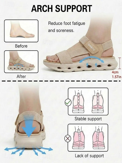 Women's Almond Arch Support Sport Sandals - Lightweight Magic Tape Walking Sandals with Cushioned Shock-Absorbing Sole, Summer Sandals for Travel, Summer Walking and All-Day Comfort - Morrowden