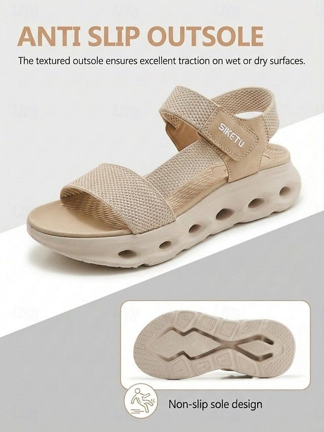 Women's Almond Arch Support Sport Sandals - Lightweight Magic Tape Walking Sandals with Cushioned Shock-Absorbing Sole, Summer Sandals for Travel, Summer Walking and All-Day Comfort - Morrowden