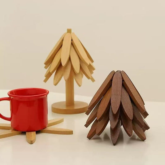 Wooden Christmas Tree Trivet Set – Elegant Heat Resistant Table Protector & Holiday Kitchen Decor - Morrowden
