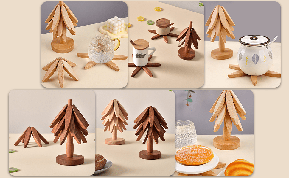 Wooden Christmas Tree Trivet Set – Elegant Heat Resistant Table Protector & Holiday Kitchen Decor - Morrowden