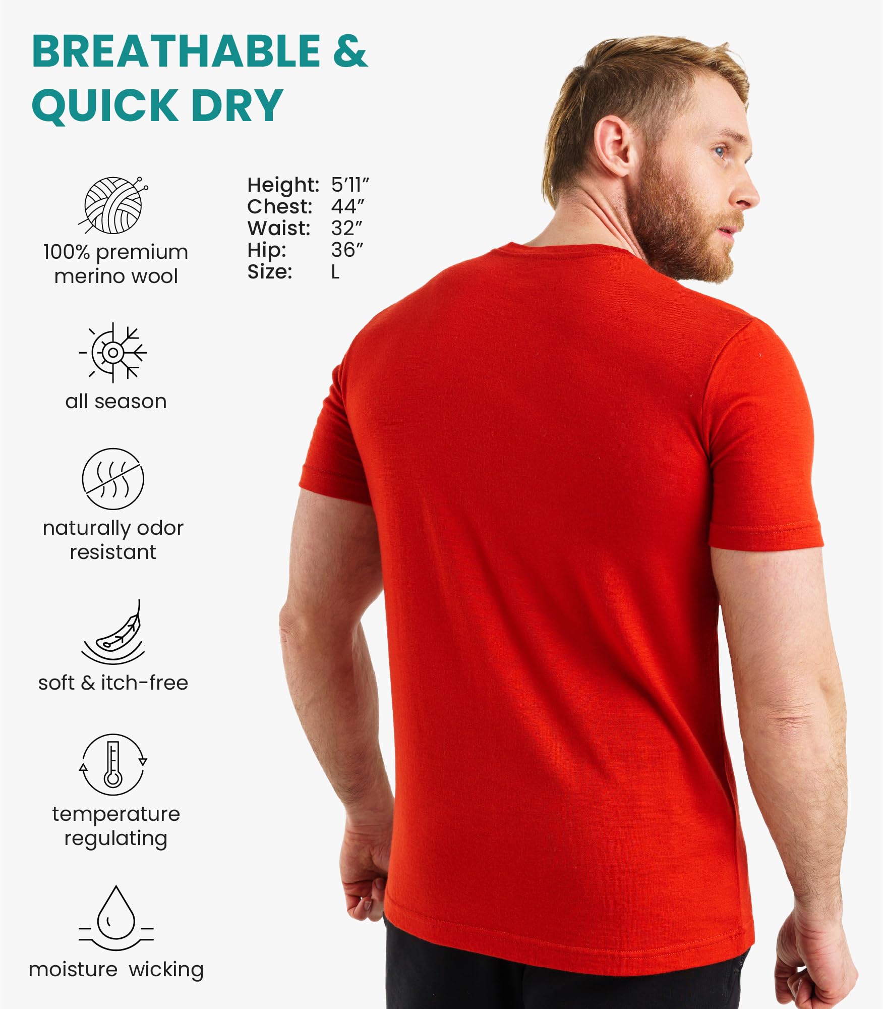 Wool T-Shirt Mens - 100% Wool Undershirt Lightweight Base Layer - Morrowden