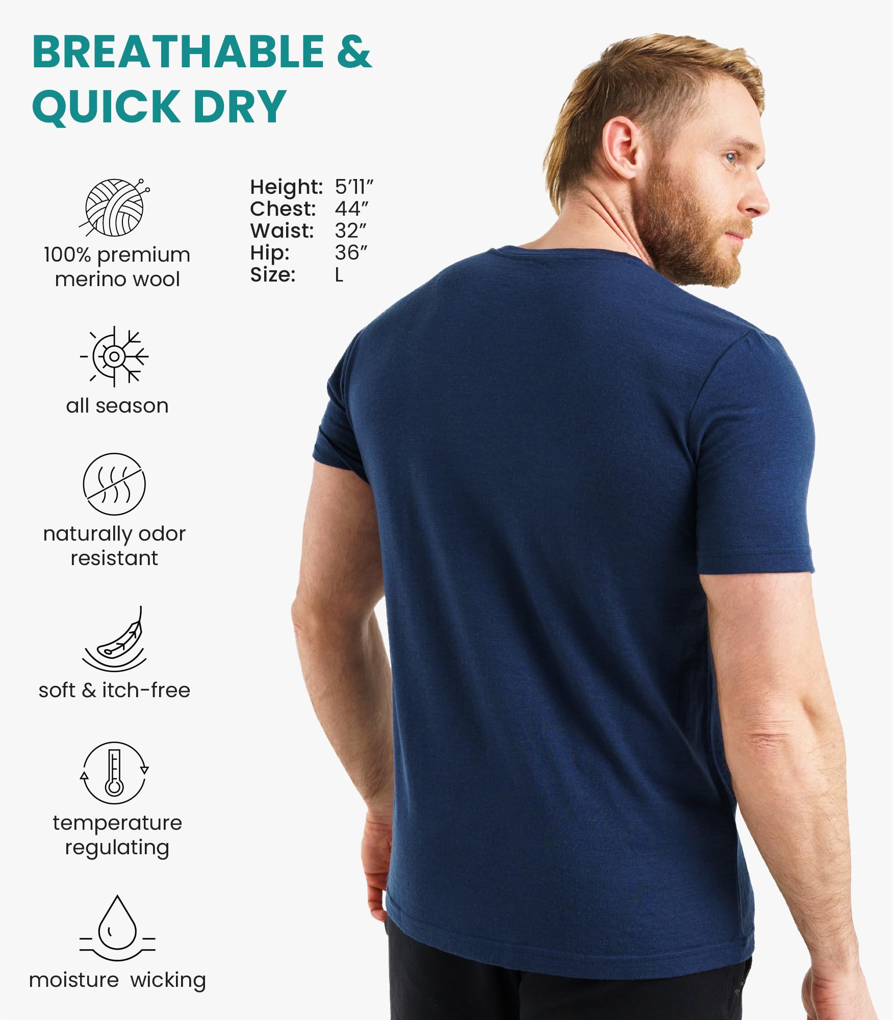 Wool T-Shirt Mens - 100% Wool Undershirt Lightweight Base Layer - Morrowden